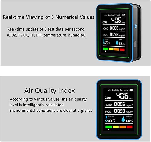 Miniatura 3 de Monitor de calidad del aire interior Sensor de humedad de temperatura con CO2, TVOC, HCHO, detector portátil profesional, medidor de calidad del