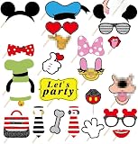 25Pcs Mouse Photo Booth Props with Stick, Cartoon Themed Selfie Props for Cartoon Birthday Party Supplies