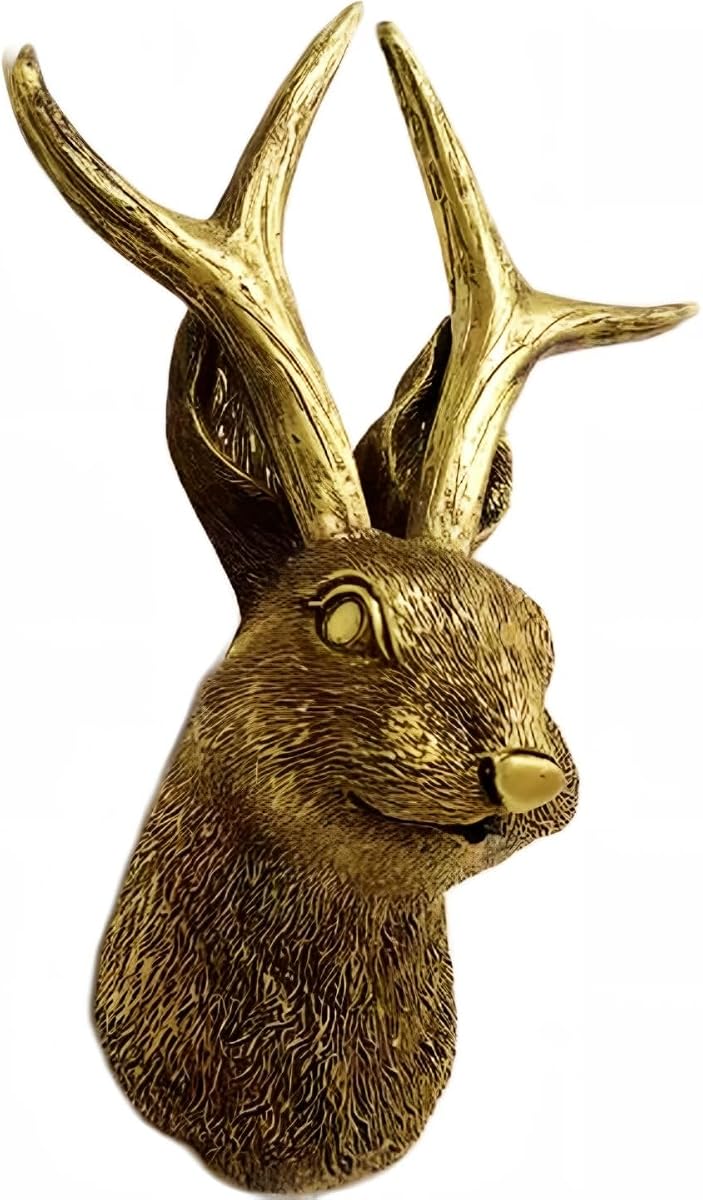 Jackalope Wall Mount,Gold Animal Heads for Wall，AimalHead Wall Decor,Wall Sculptures,Deer Antler Decor,Resin Vintage Hanging Ornaments,Whimsical Decor，Fridge Magnets