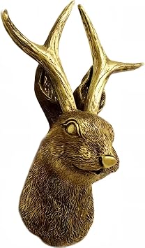 Jackalope Wall Mount,Gold Animal Heads for Wall,AimalHead Wall Decor,Wall Sculptures,Deer Antler Decor,Resin Vintage Hanging Ornaments,Whimsical Decor,Fridge Magnets