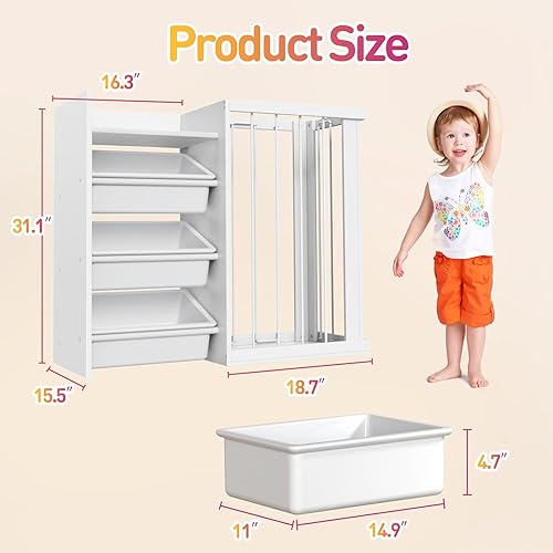 Miniatura 2 de Organizador de almacenamiento de juguetes de madera para niños, estante organizador de almacenamiento de juguetes para niños de 3 niveles,