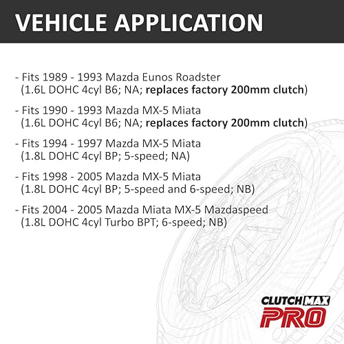 Miniatura 2 de ClutchMax PRO - Kit de embrague OEM resistente con volante Chromoly compatible con MX-5 Miata 1.6L 1990-1993 MX-5 Miata 1.8L 2004-2005 Miata