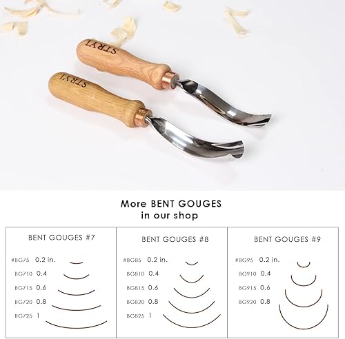 Stryi - Guanga doblada radial 7 cincel largo doblado para carpintería herramientas de tallado Kuksa tallado de cuchara gubia radial de acero al disponible en Yaxa Colombia