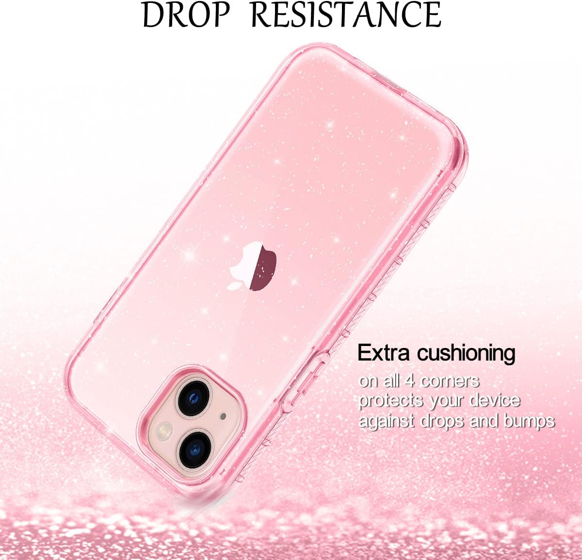 LONTECT for iPhone 13 Case [Built-in Screen Protector] Glitter Clear Sparkly Bling Rugged Shockproof Hybrid Full Body Protective Case Cover for Apple iPhone 13 Case 6.1 inch 2021,Pink Clear Glitter