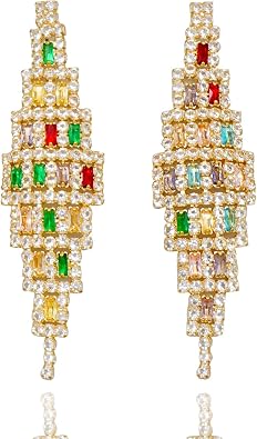 Gold Drop Colourful Earrings with Charm Personalized 18k Gold Plated Crystal Drop Dangle Earrings for Women