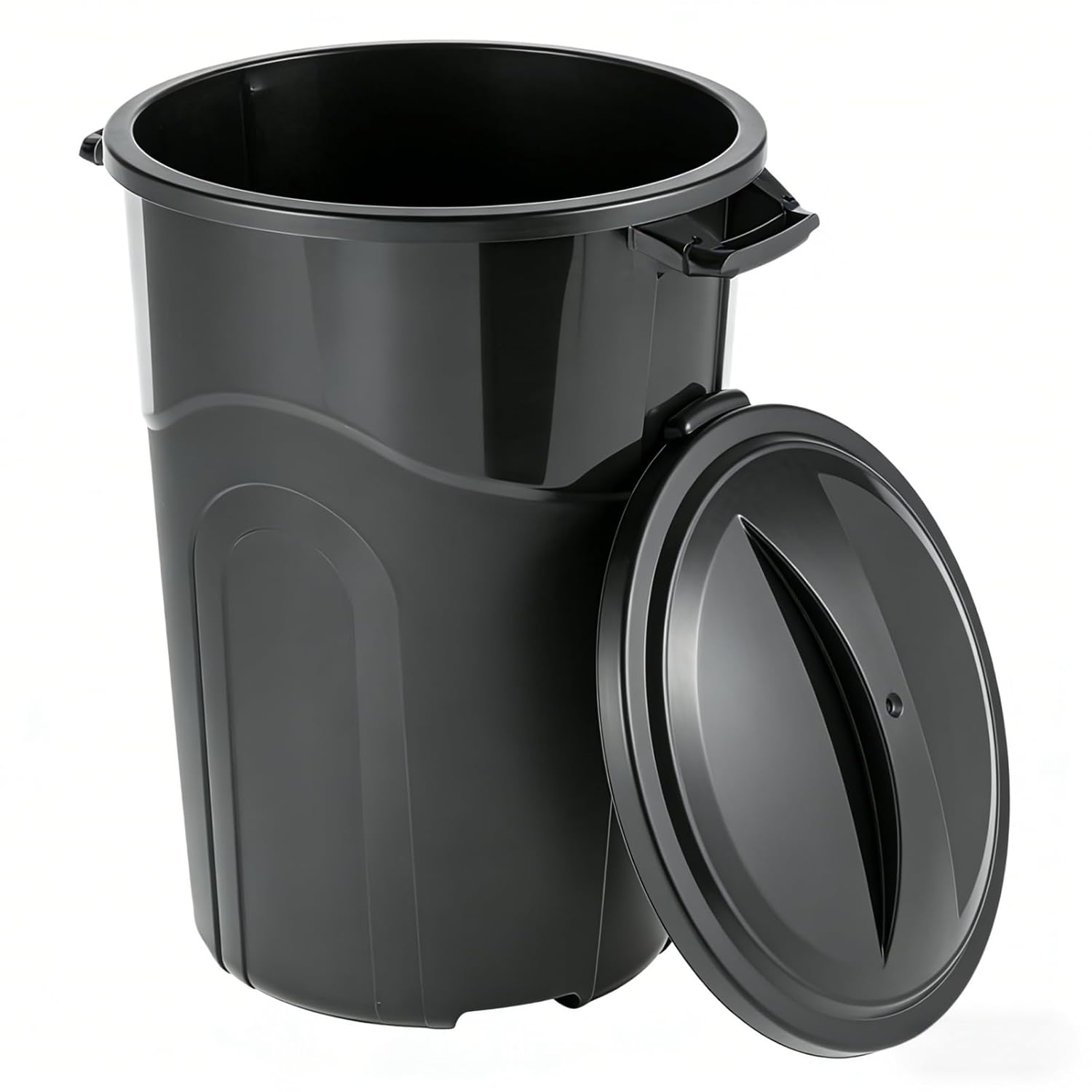 32 Gallon Trash Can with Click Lock Lid, Outdoor Trash Can, Injection Molded Plastic, Includes Bag Cinch & Handles for Deck, Patio, Garage, Office Waste Bin