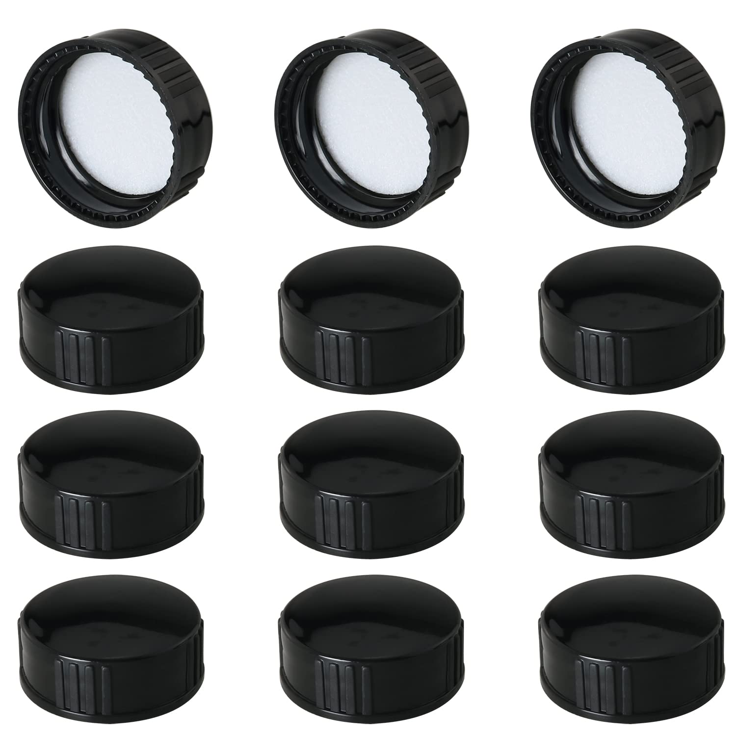 MEETOOT 12pcs Phenolic Resin Cover 28 Threads 28mm Black Poly Seal Screw Caps for Daily Chemicals, Food, Cosmetics Bottles