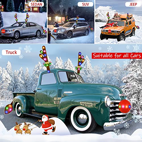 Miqia Christmas Car Decorations With Multicolor Lights, Upgrade Reindeer Antlers Kit With Jingle Bells Rudolph Reindeer And Nose, Tail For The Trunk, For All Vehicles,Car,Suv, Mpv, Truck #TOP3