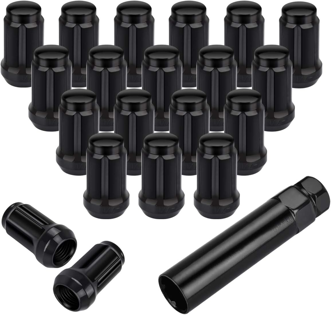 Lug Nuts 1/2 x 20 Black, Wheel Lug Nuts Bulge Acorn Spline 1.38" Tall with 1 Lug Nut Key Compatible for Jeep Dodge Ford Wrangler Liberty Nitro Edge Mustang Commander etc, 20+1Pcs