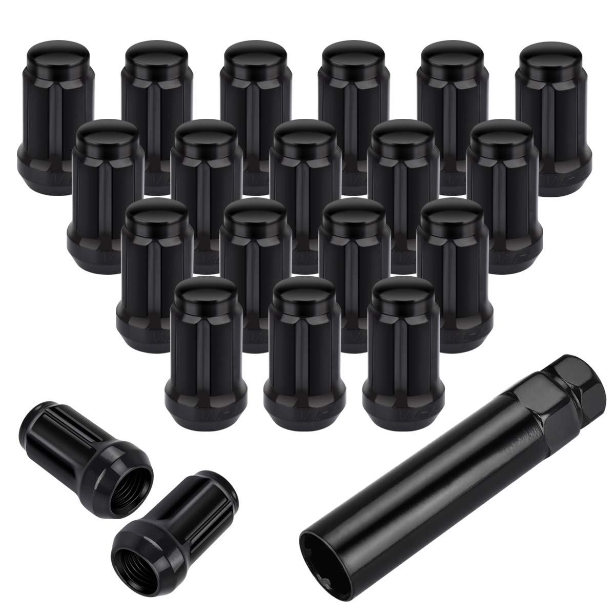 Lug Nuts 1/2 x 20 Black, Wheel Lug Nuts Bulge Acorn Spline 1.38" Tall with 1 Lug Nut