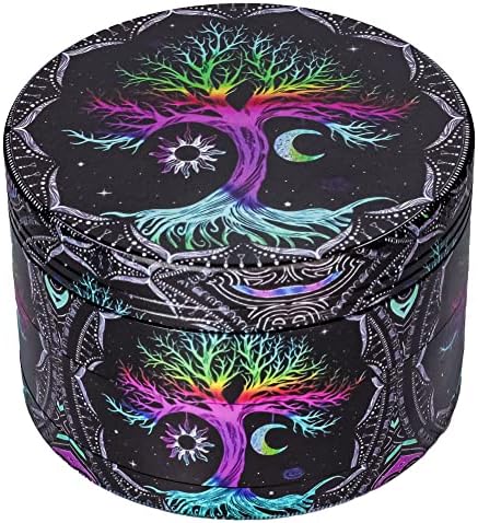 YeJeansion Portable 2.5" Aluminium Spice Grinder, Boho Style with Lucky Tree Pattern, Best Gift for Home and Kitchen.