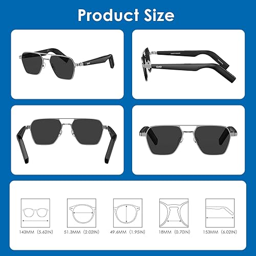 Miniatura 8 de GetD Lentes AI, traducción en tiempo real con IA en 147 idiomas, lentes de sol polarizados inteligentes de nailon, gafas Bluetooth para