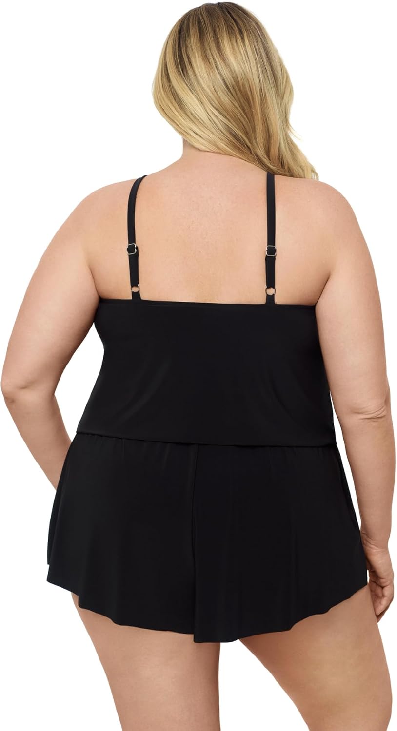 Aqua Green Womens Keyhole Blouson Slimming Swim Romper with Pocket - Image 3