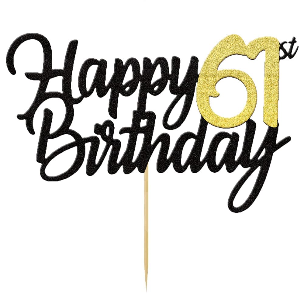 61 & Fabulous Birthday Cake Topper - Purple Glitter, Photo Booth Prop, Lady-Themed 61st Party Decoration