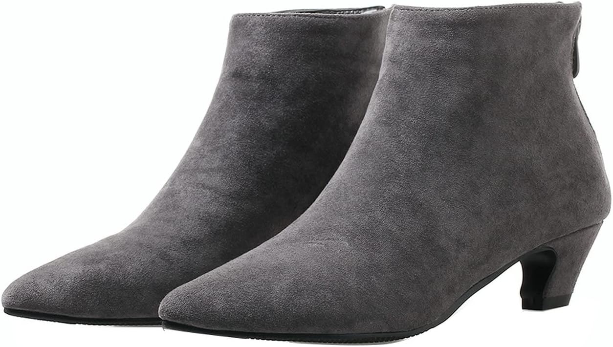 UniqueStride Womens Kitten Heels Ankle Boots Faux Suede Pointed Toe Booties Back Zipper Short Boots
