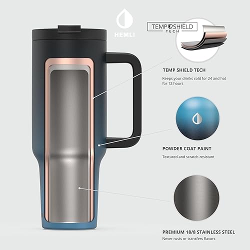 Miniatura 6 de Vaso de 40 onzas con asa y popote, vaso aislado con tapa 2 en 1 y popote a prueba de fugas, reutilizable y portátil, taza de viaje de acero