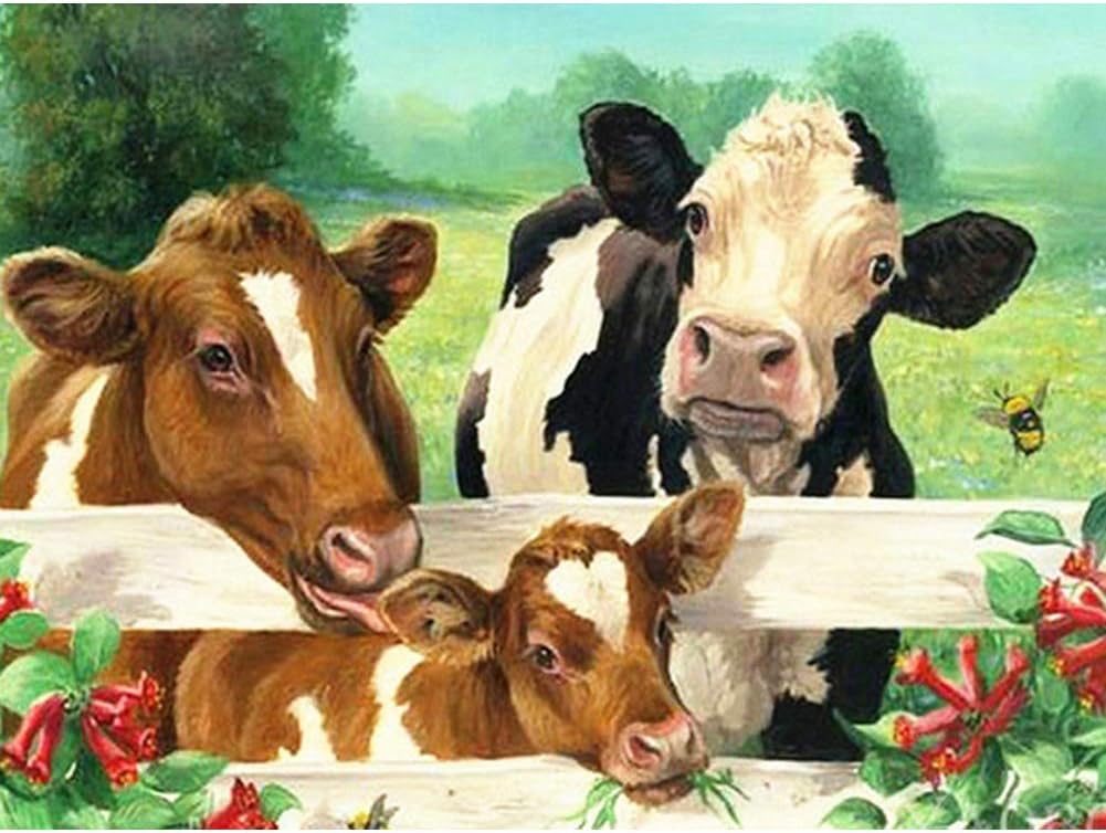 Ghuicja 5D DIY Cows Diamond Painting Kits for Adults and Beginners,Farm Style Diamond Art Paint with Round Diamonds Full Drill Gem Art Kit for Home Wall Decor Christmas Gifts 15.7x11.8in
