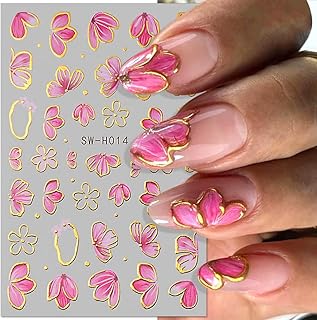 Dornail Pink Flower Nail Stickers 3D Nail Art Stickers Flowers Sakura Petals Floral Nail Decals for Nail Art Accessories