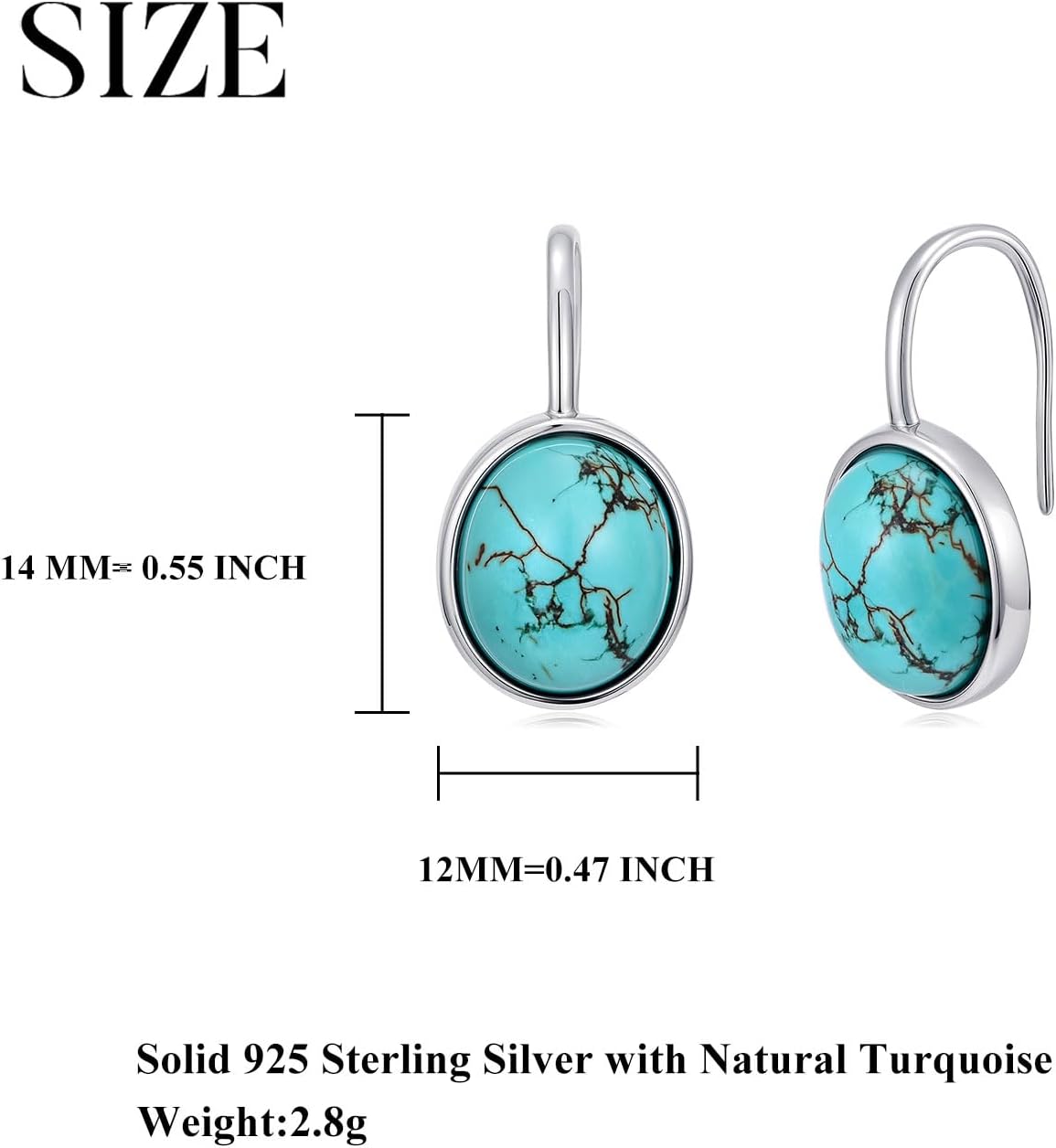 Genuine Turquoise Dangle Earrings for Women 925 Sterling Silver Blue Green Gemstone Dangling Earring Dainty Jewelry for Her Wife Mom - Image 6