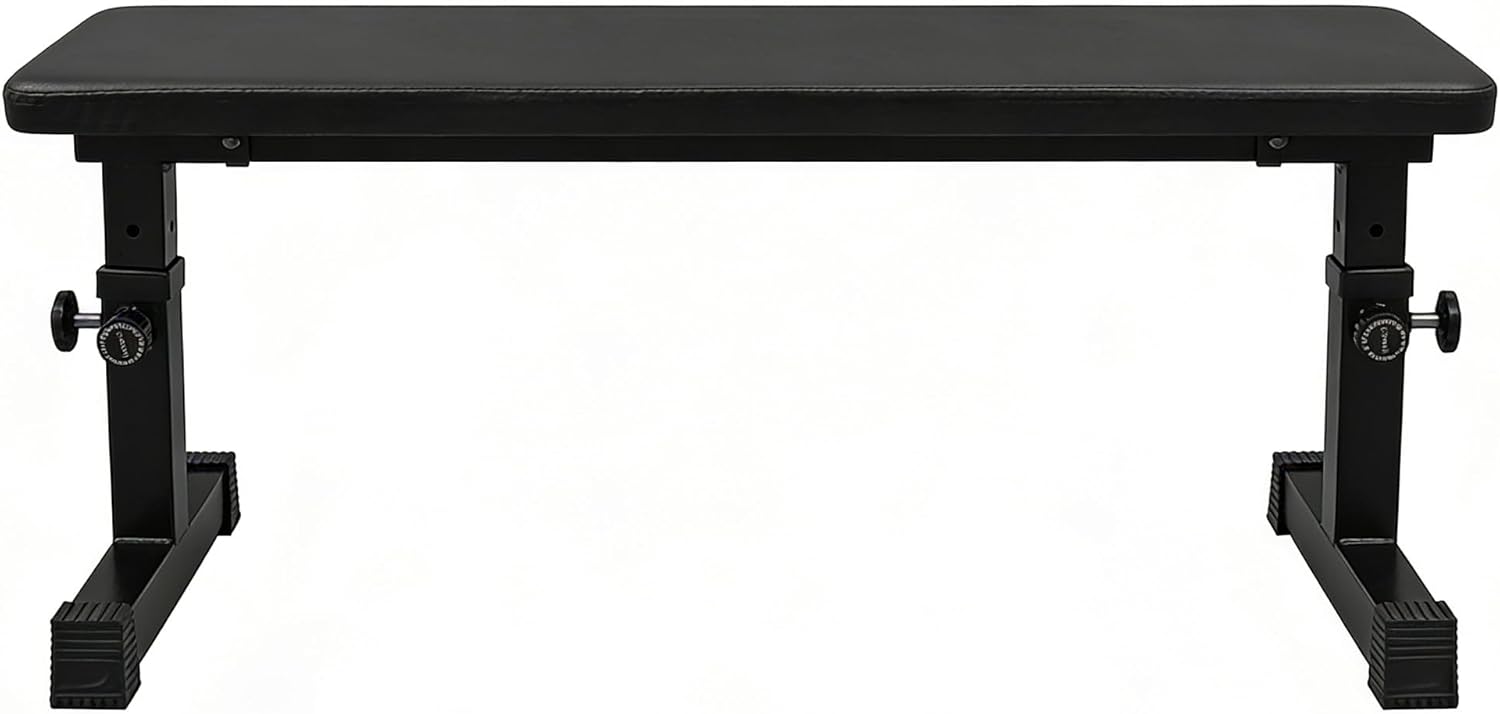 RAKON Height Adjustable Utility Flat Weight Bench 300 lbs Capacity for Strength Training and Ab Exercises, Black