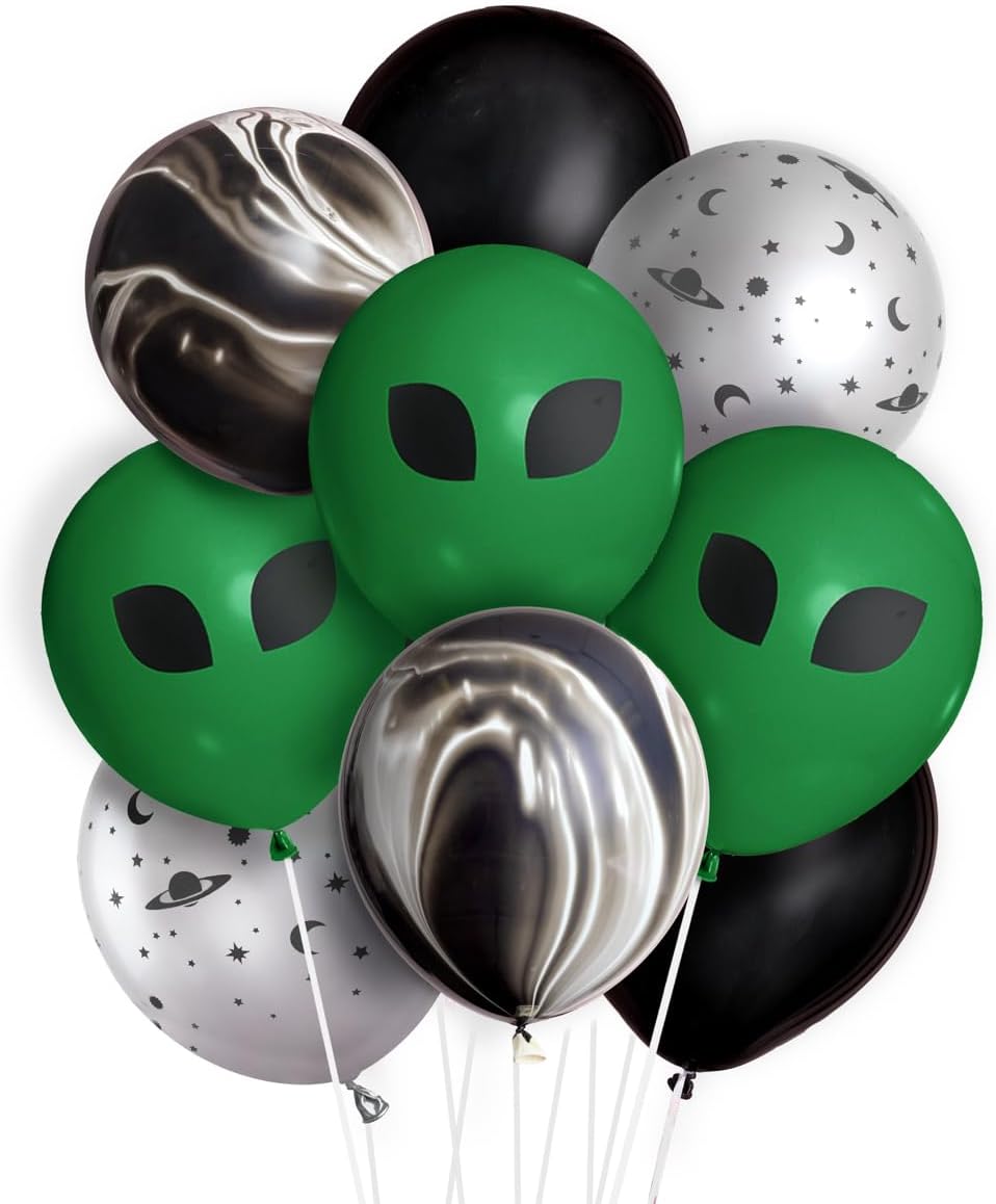 xo, Space Alien Party Balloons - 24 pk, 12" | Martian Kids Decorations, UFO Birthday Supplies, Astronaut Bday Accessories, Galaxy Decor