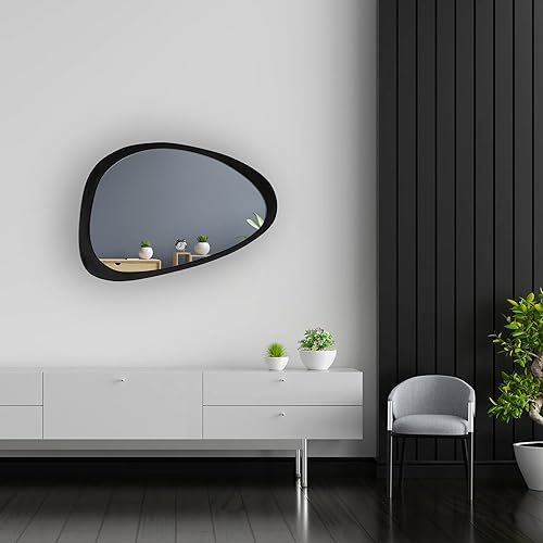 Miniatura 8 de Espejo de pared irregular asimétrico de 36 x 24 pulgadas, espejo decorativo con marco de madera para sala de estar, dormitorio, baño, entrada sobre
