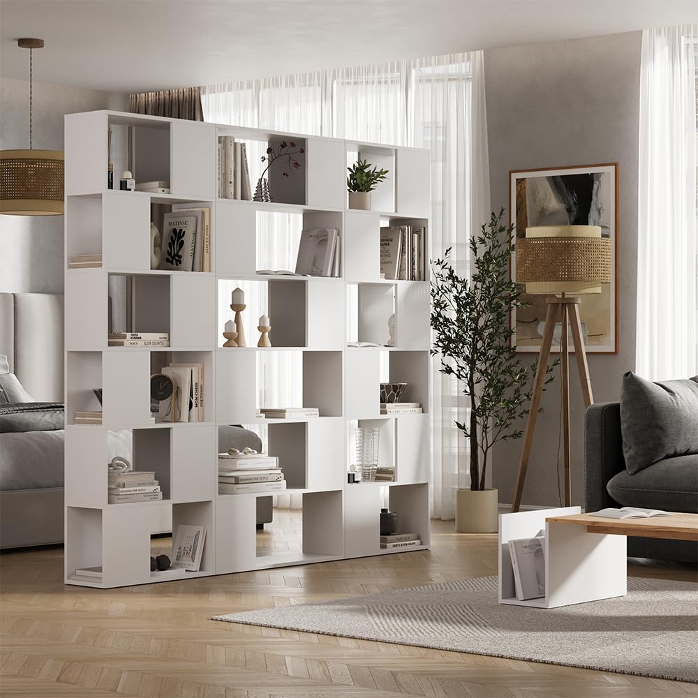 Vicco Divisorio per ambienti Eneos, Bianco, 80 x 186 cm, utilizzabile come scaffale autoportante per una suddivisione flessibile degli spazi
