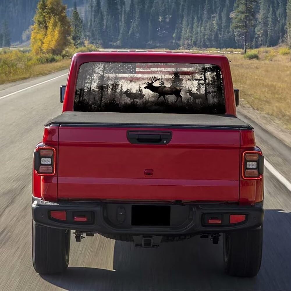 American Flag Deer Window Decals for Vehicles,Patriotic Window Vinyl Stickers Vehicle Windshield Decal,Automotive Perforated Windshield Film Graphic Decal for Car Decor,66"x 20"