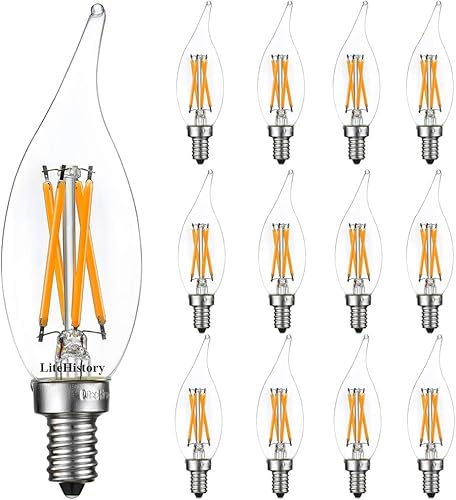 LiteHistory Bombilla LED E12 regulable de 6 W, igual a 60 W, 2700 K, AC120 V, bombilla Edison CA10 CA11, bombilla LED para candelabros para lámparas