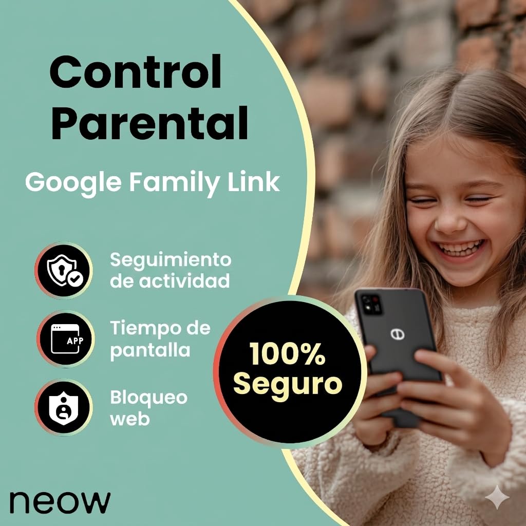 Neow Kids - Smartphone Android 14 | Smartphone para niños | Aplicaciones lúdicas preinstaladas | Google Family Link | Funda incluida
