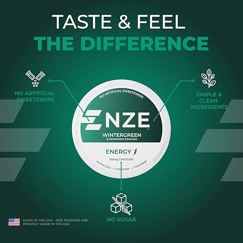 Miniatura 7 de NZE Bolsas nootrópicas de cafeína (verde invierno)  Bolsas energéticas con 50 mg de cafeína, Alpha GPC, L-tirosina y L-teanina sin azúcar ni