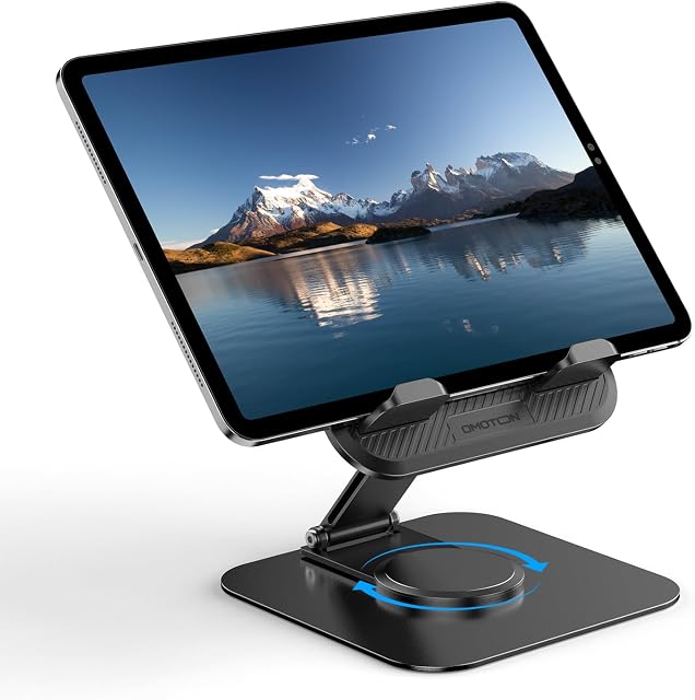 OMOTON TA04 Support de tablette ultra-slim pour iPad, 360° Support de téléphone pivotant pour le bureau réglable Angle Fits pour iPad Pro 11/13, iPhone, Samsung Galaxy, Tous les téléphones cellulaires & Comprimés 4-15.6"