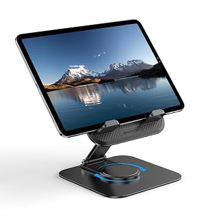 OMOTON TA04 Ultra-Slim Tablet Stand for iPad, Swivel Phone Holder for Desk | 360°Rotation Metal base with plastic panel, Adjustable angle, Silicone pad, Fit for phone & tablets - Amazon product rated Grade B