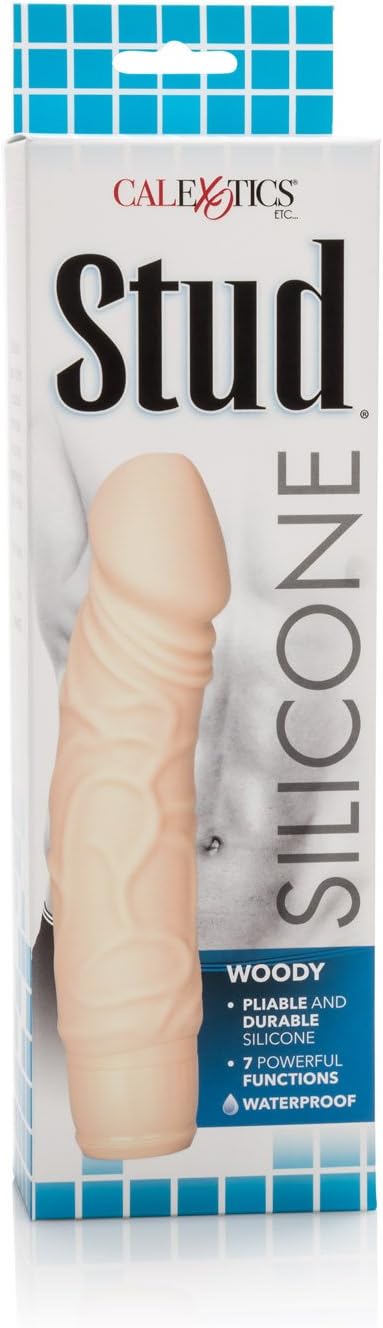 CalExotics 7 Function Waterproof Silicone Stud Woody Vibrating Dildo for Women, Ivory