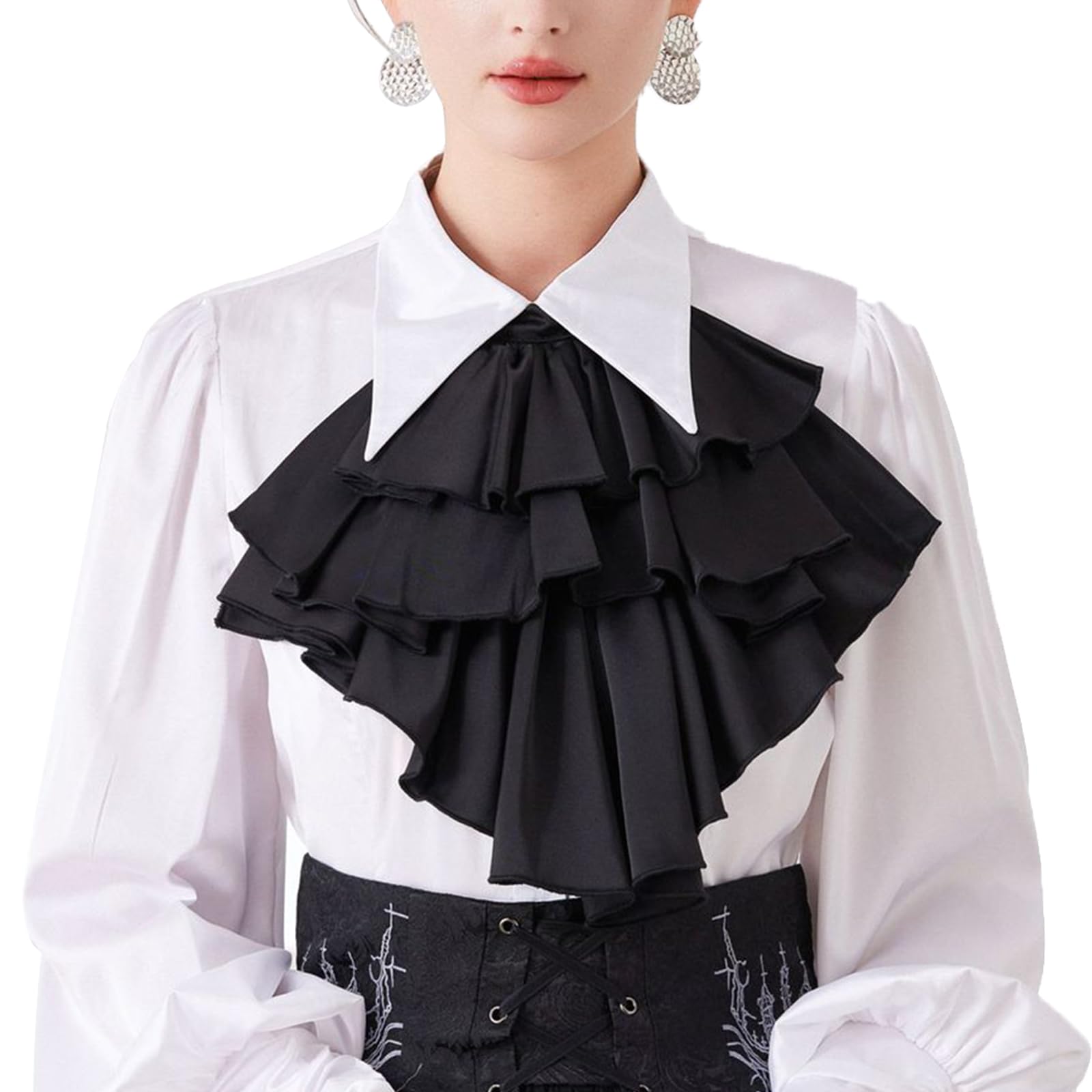 Elegtiskas Victorian Lace Jabot Collar for Men and Women, White Ruffle Neck Accessory for Colonial Costume