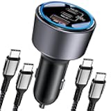 200W Car Charger, USB C Car Charger PD3.0 QC4.0 PPS Fast Charging Car Adapter with 2 100W USB C Cable 3 Port Type C Cigarette Lighter for Dell XPS, MacBook, iPhone 16 15 14, Galaxy S24 Ultra, iPad Pro