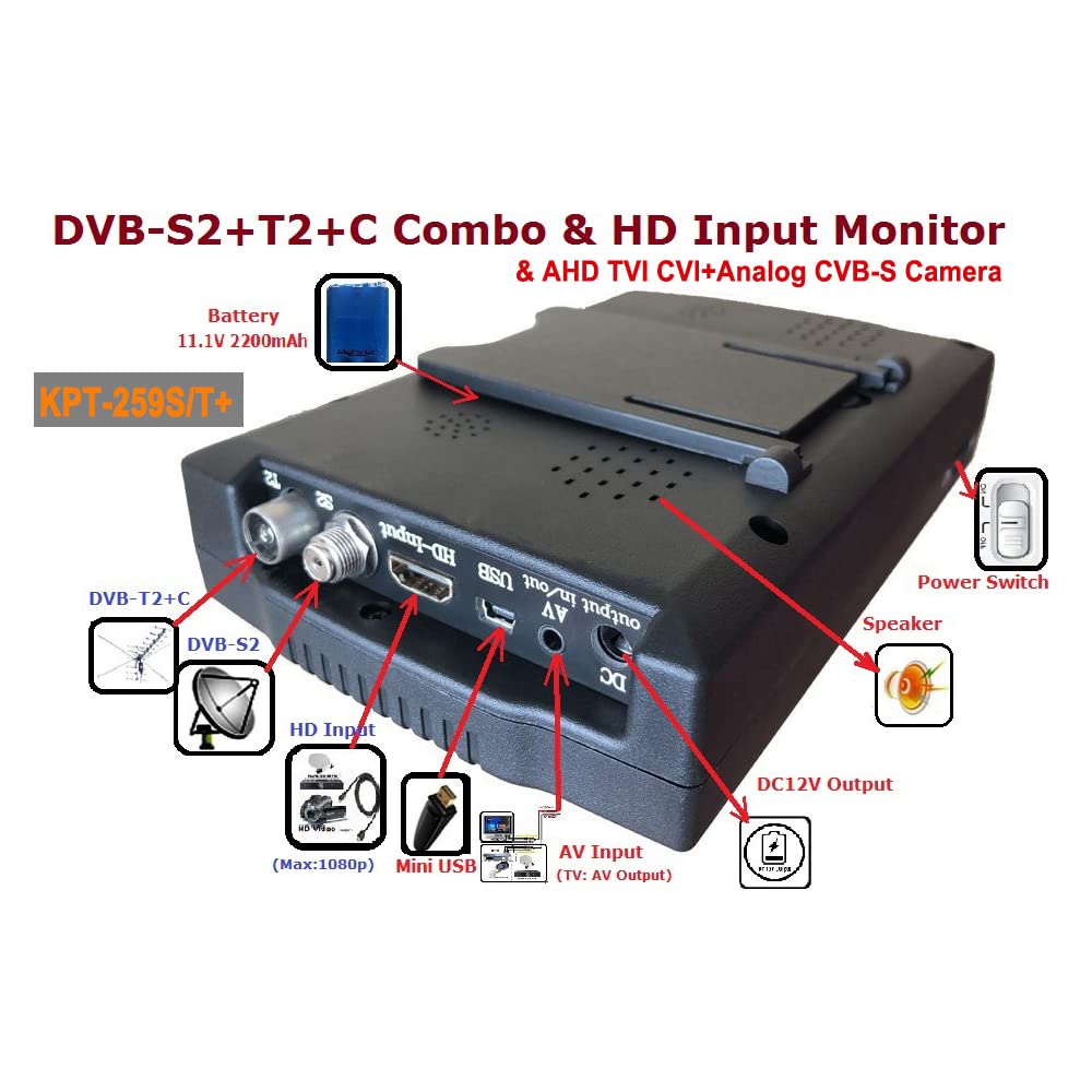 Medidor de Campo TDT, KPT-259ST+AHD DVB-S2/T2/C Spectrum Satellite Finder Search Star Instrument,para configurar Antena parabólica