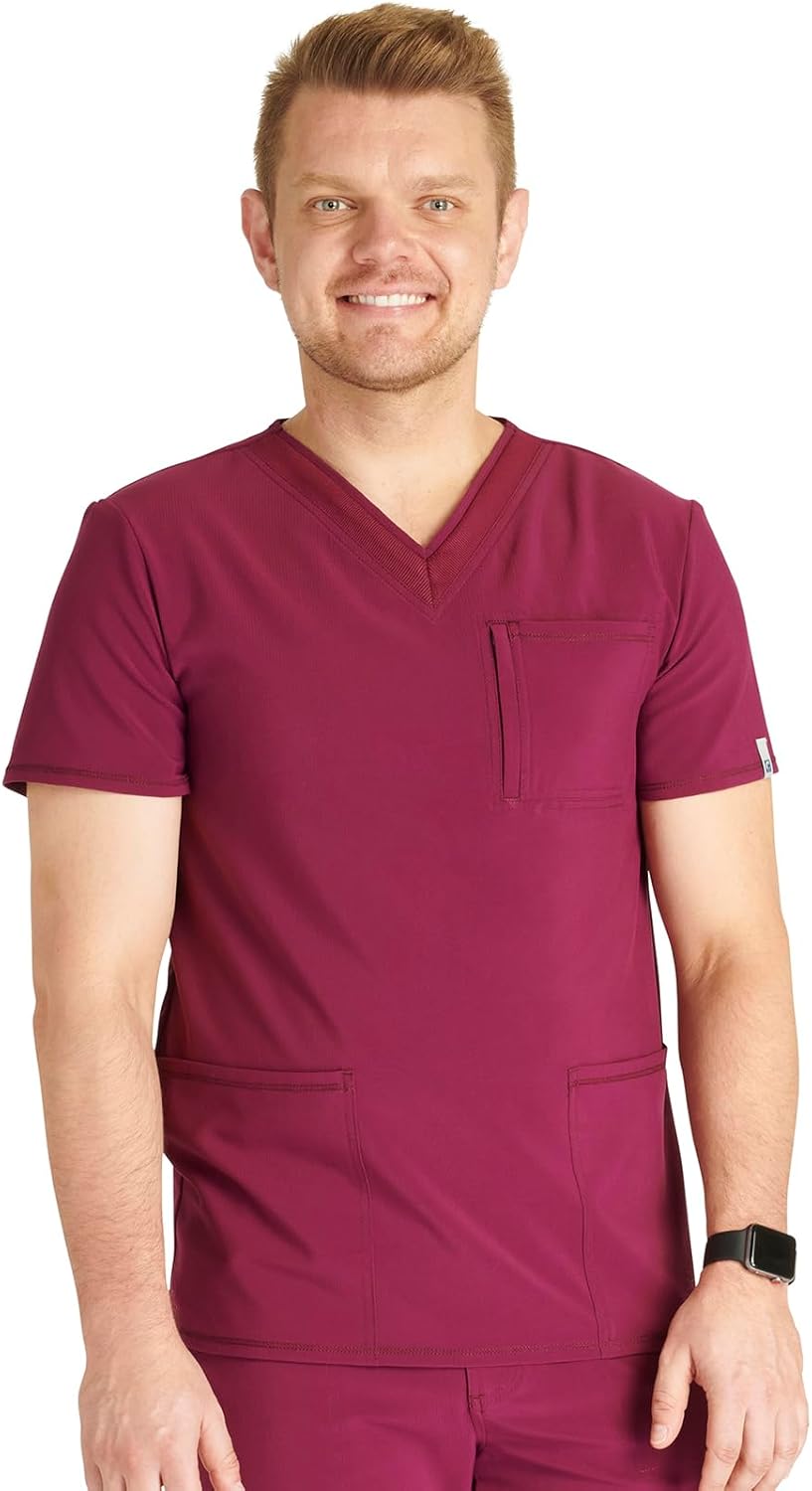Cherokee Men's V-Neck Scrub Top with 4 Pockets and Back Yoke Seam CK752A