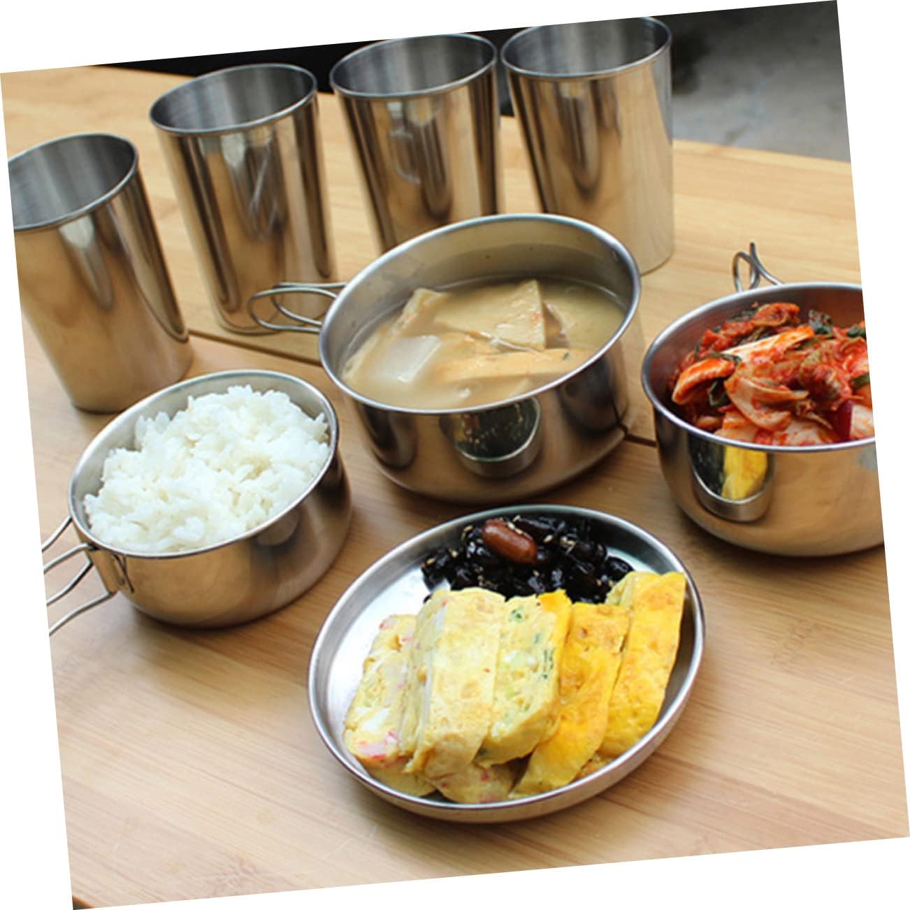 Portable Stainless Steel Camping Cookware Set Outdoor Cooking Kit for Hiking Picnics Camping Lightweight Convenient Cookware Essentials