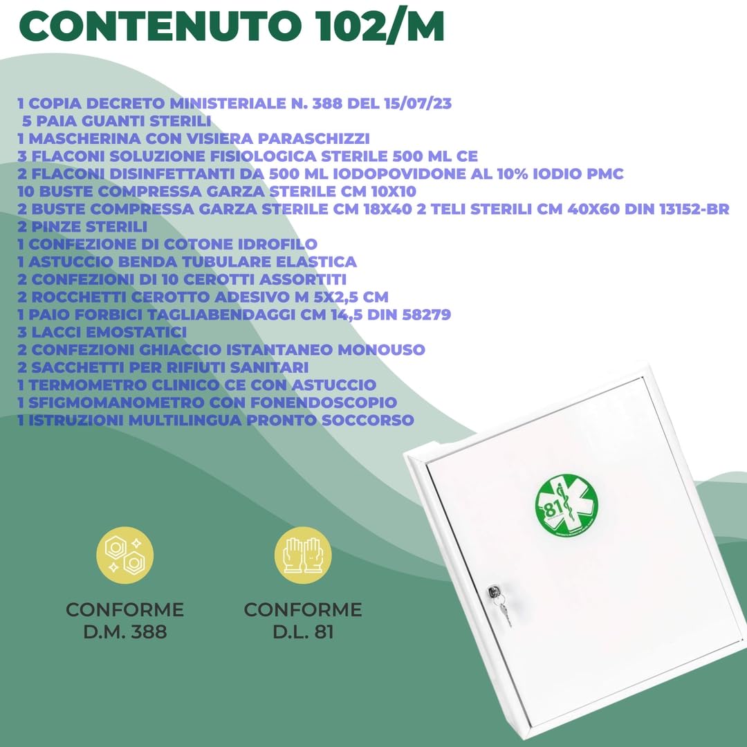 REMEDIA ONE - Cassetta Pronto Soccorso Aziende piu 3 Dipendenti - Kit Pronto Soccorso - Conforme D.M.388 e D.L.81 - Armadietto Completo