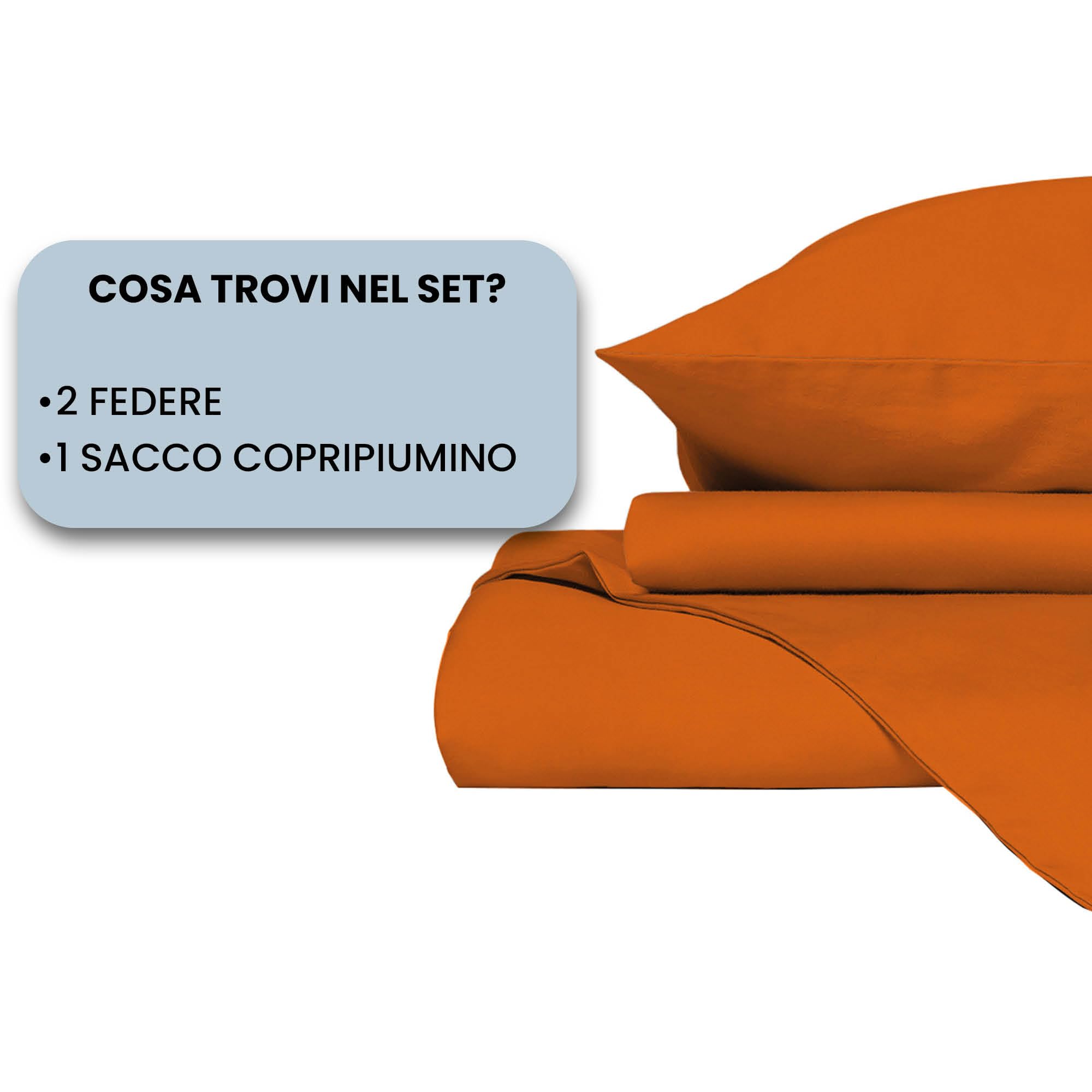 Parure Copripiumino Elegant Letto Matrimoniale 100% Microfibra, Made in Italy - Set Copri Piumino - Sacco Piumone 250x200cm con Patella + 2 Federe 50x80cm, Tinta Unita - Arancione