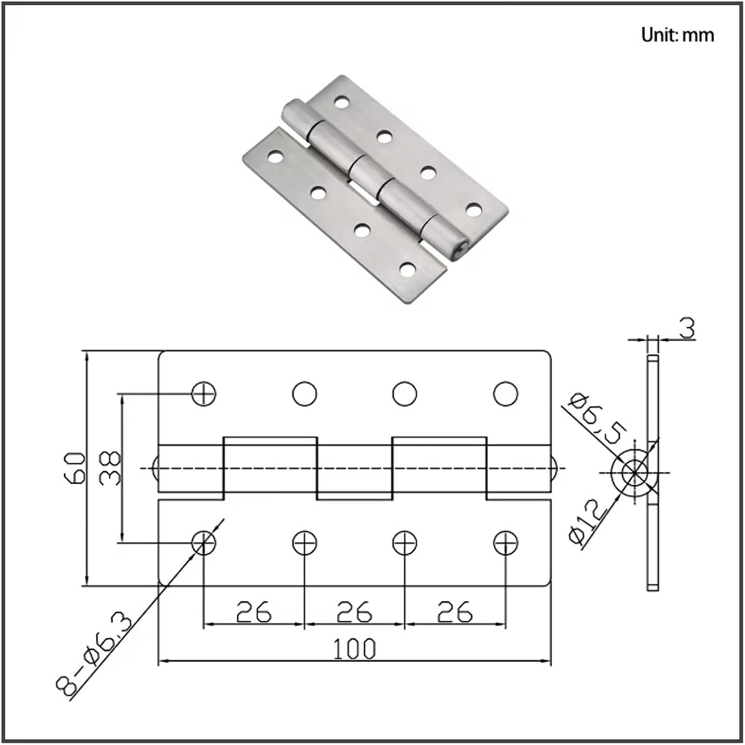 304 Stainless Steel Heavy Duty Door Hinge Machinery Equipment Cabinet Folding 1Pcs(Brushed Finish)