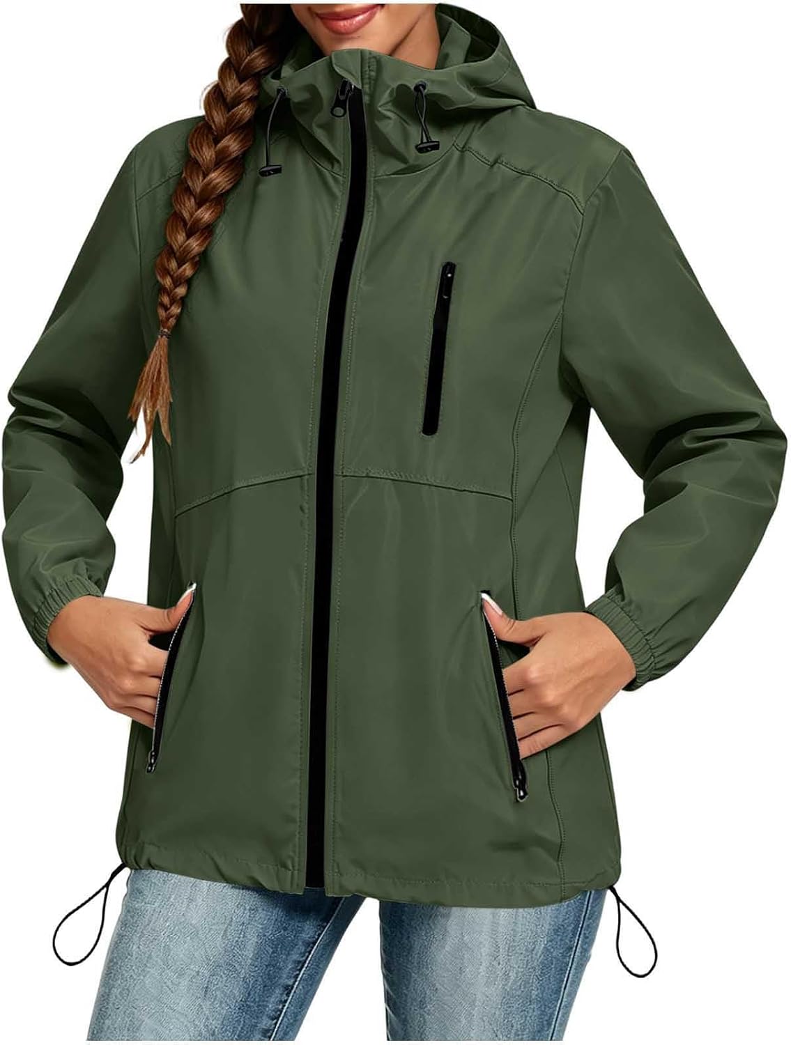 Women's Waterproof Hooded Rain Jacket Windbreaker Sun Protection Zip Coat Travel Outdoor Hiking Windbreaker Jacket