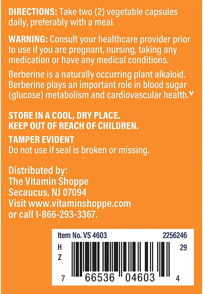 The Vitamin Shoppe Berberine Ceylon Cinnamon Supports Blood Sugar (120 Vegetable Capsules)