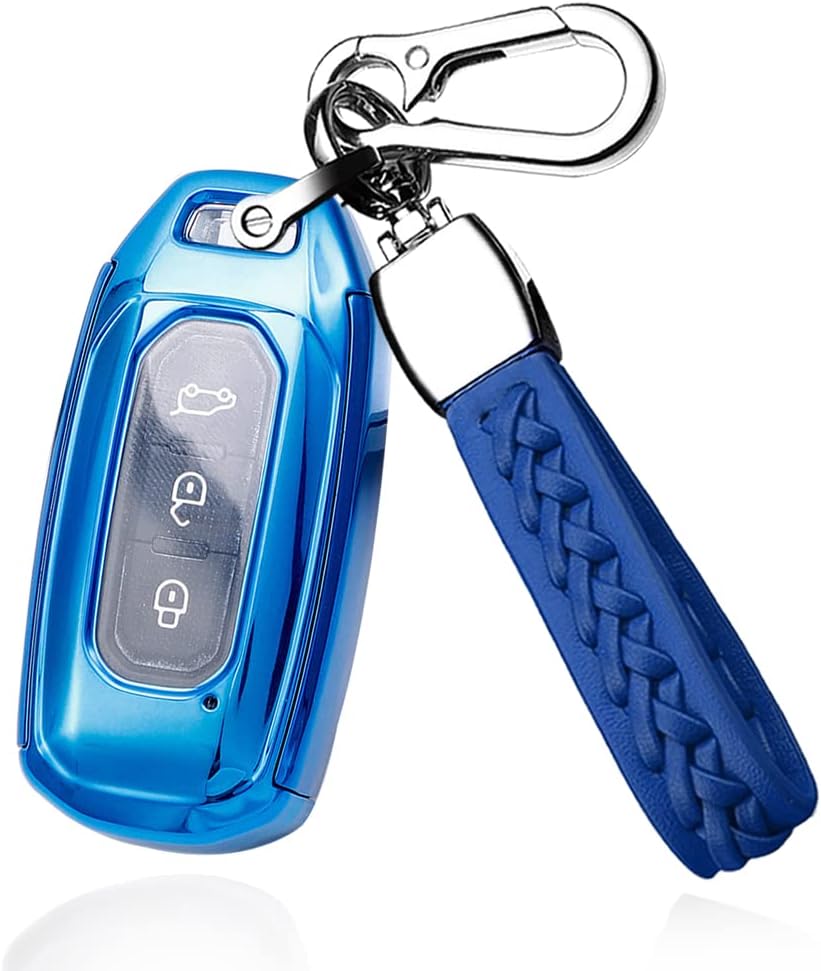 SANRILY Funda para llavero de TPU chapado para Ford Territory 2023 2022 2021 titanio EV llave inteligente sin llave con llavero azul
