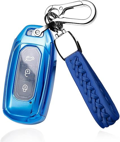 SANRILY Funda para llavero de TPU chapado para Ford Territory 2023 2022 2021 titanio EV llave inteligente sin llave con llavero azul