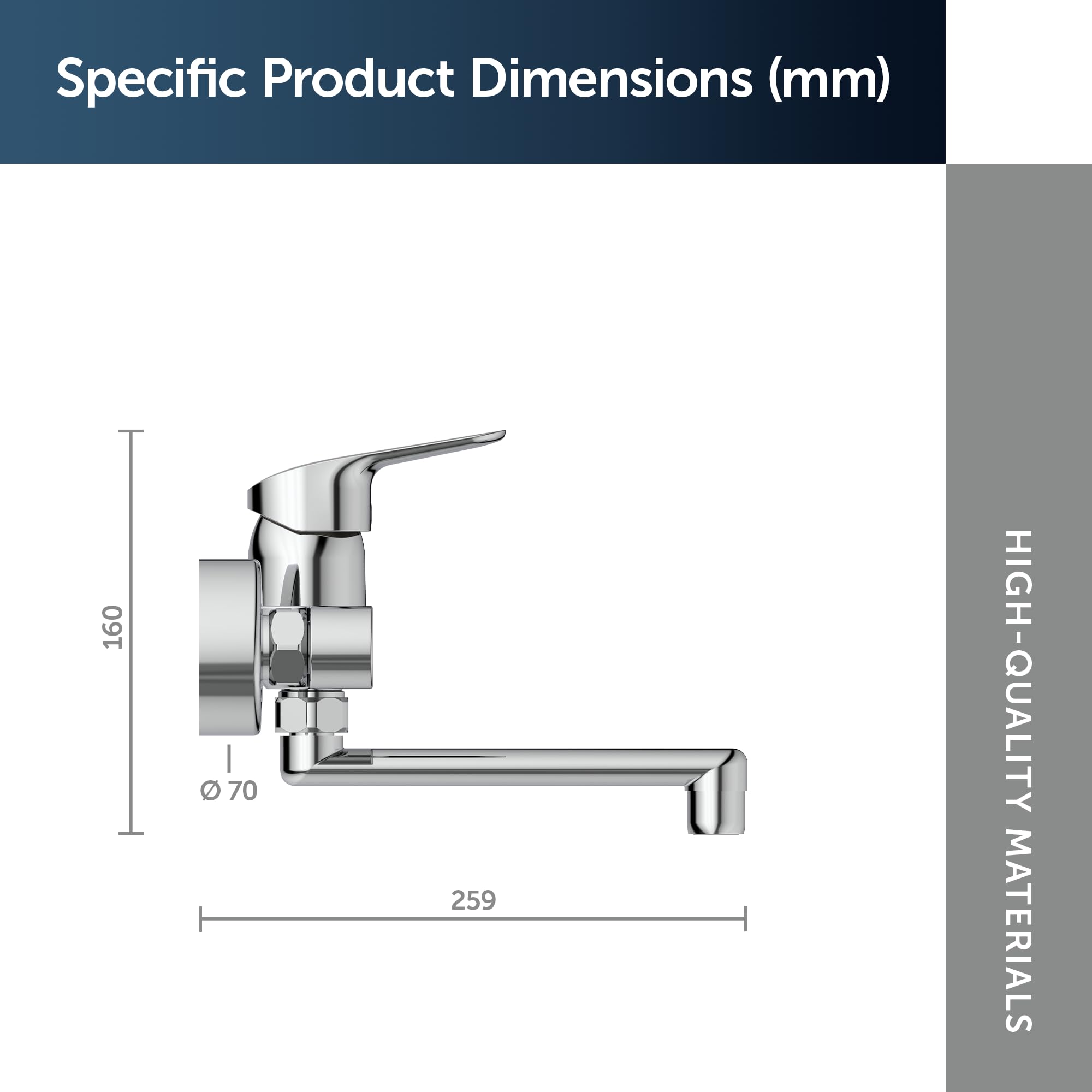 Ideal Standard Armatura/armatura kuchenna Ceraflex wysięg 200 mm | do montażu na ścianie, wychylny wylot rury, przyłącza S regulowane | średnica 38 mm, zakres obrotu 100 stopni, powierzchnia: chrom
