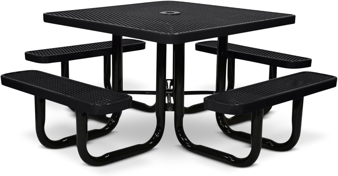 46” Square Heavy-Duty Expanded Metal Black Picnic Table