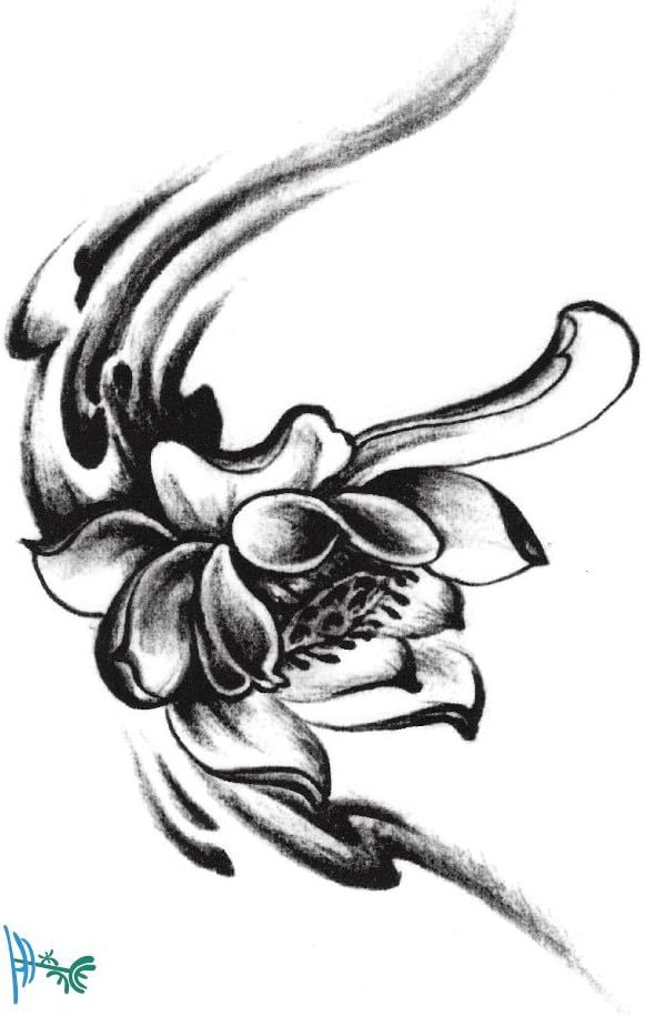 Yeeech Temporary Tattoo Paper Oil Paint Lotus Flower for Leg Ankle Black White
