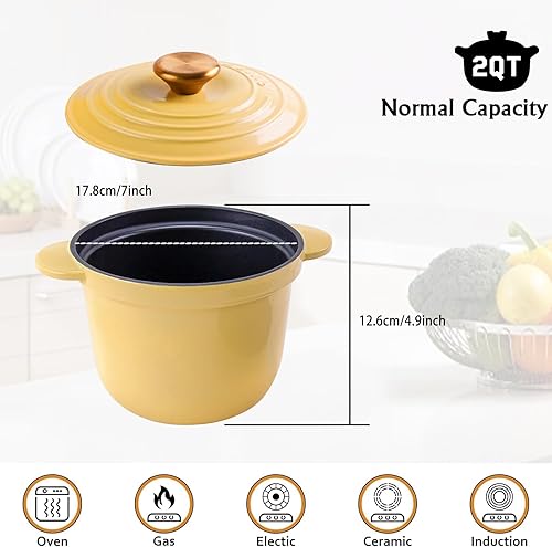 Miniatura 4 de Horno pequeño de hierro fundido esmaltado, arroz, gachas de avena, espaguetis al horno con queso - Horno holandés 2 cuartos (amarillo)